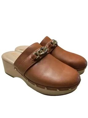 Sam Edelman Mule Clogs Shoes Women 8.5 39 Brown Kaye Vegan Leather Studs NEW